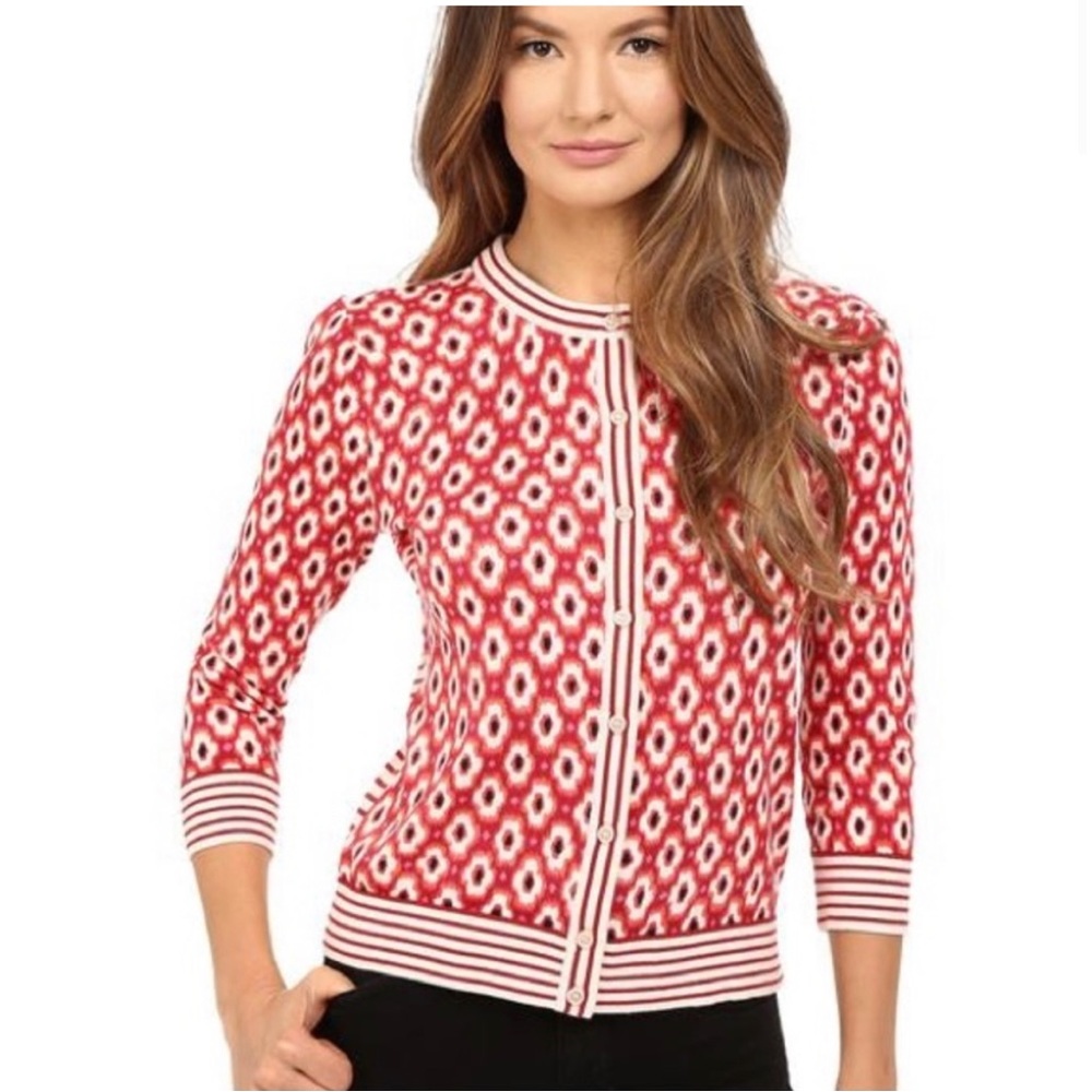 NWT KATE SPADE Posy Ikat Cardigan Red Chestnut Cardigan (Small)